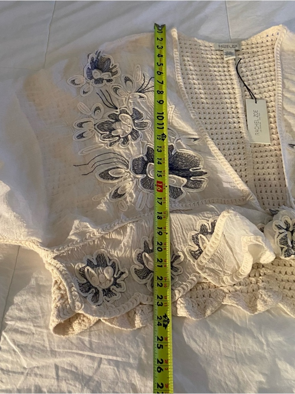 Rachel Zoe Open-Knit Crochet Top in Cream and Navy Embroidery - Picture 8 of 12